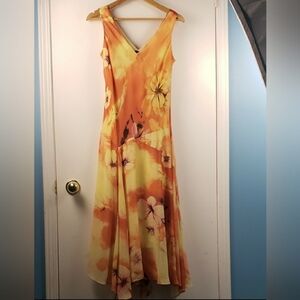 Vintage Beautiful JESSICA CHIFFON YELLOW ORANGE FLORAL DRESS SIZ E 12